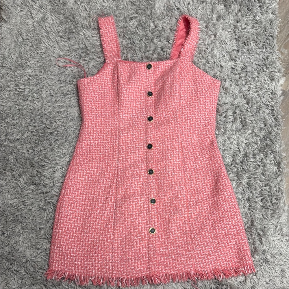 Pink and white twill mini dress